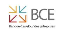 Logo de la Banque-Carrefour des Entreprises avec des flèches colorées convergentes et le texte 'BCE Banque-Carrefour des Entreprises'. AAM-Solutions Domiciliation d'entreprises Flandre Bruxelles